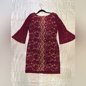 Wine/Nude lace sheath dress size 10
